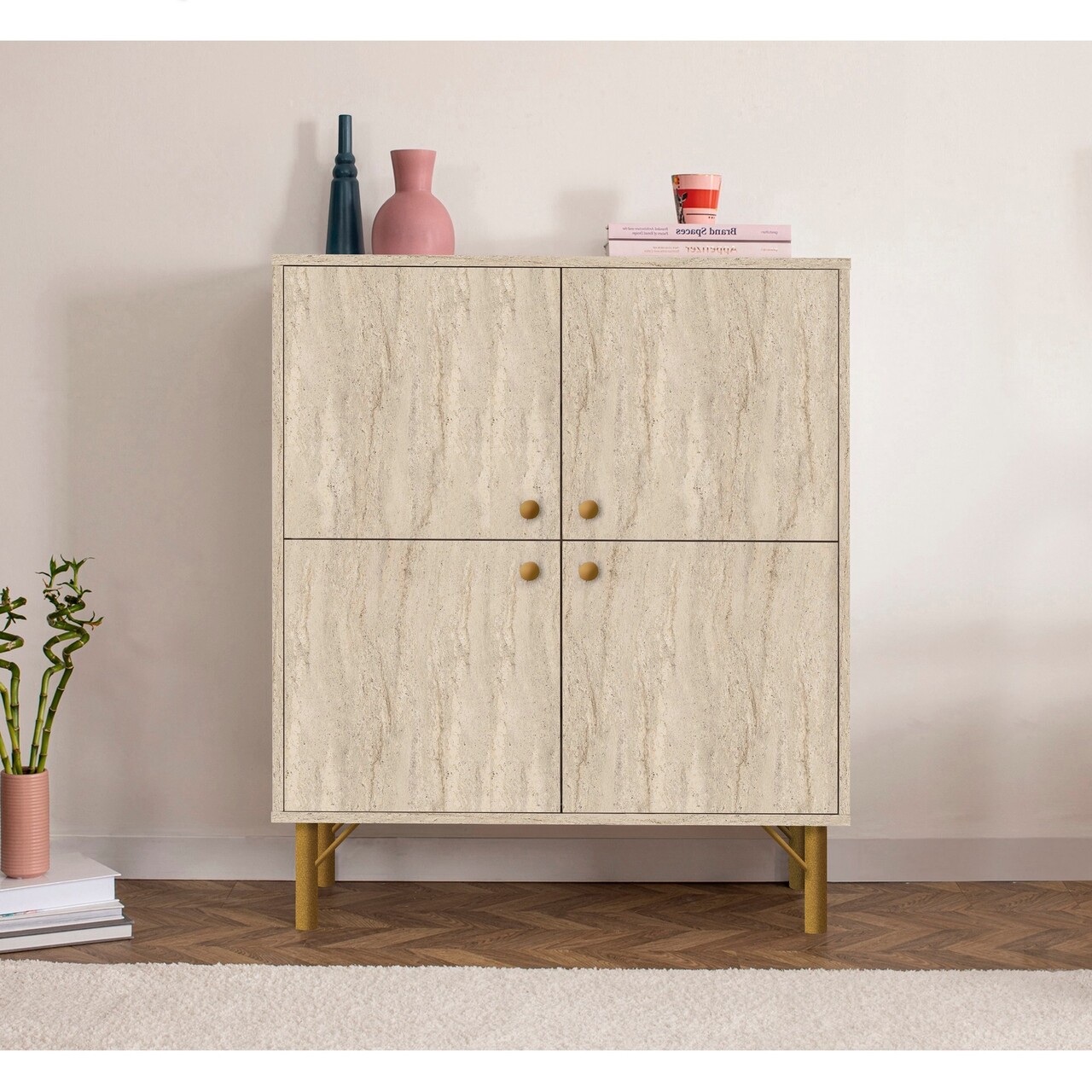 Dulap multifunctional, Hanah Home, Multilux, 95x111x36 cm, Travertin - imagine 6